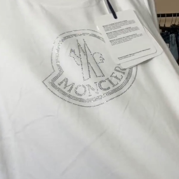 Moncler Crystal Logo Women’s White Crew-Neck Short Sleeve T-Shirt - Picture 2 of 2